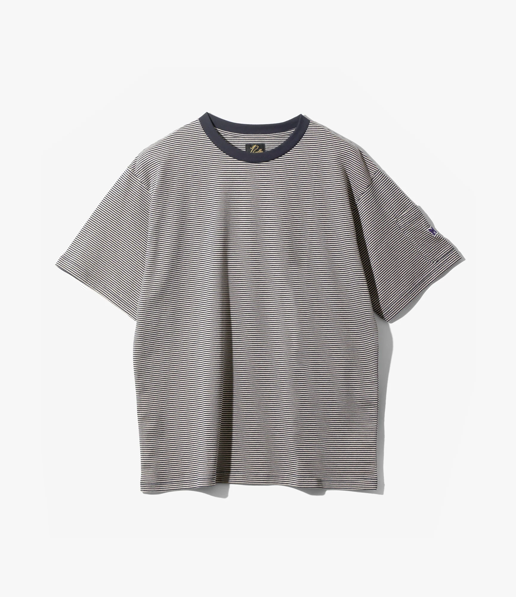 Crew Neck T-Shirt – Navy/Beige Stripe Jersey