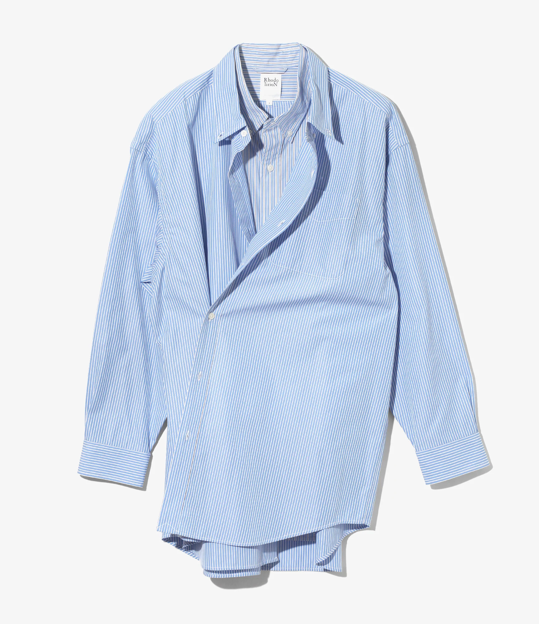 Double-Layer Shirt Dress – Sax Blue Stripe - Image 3