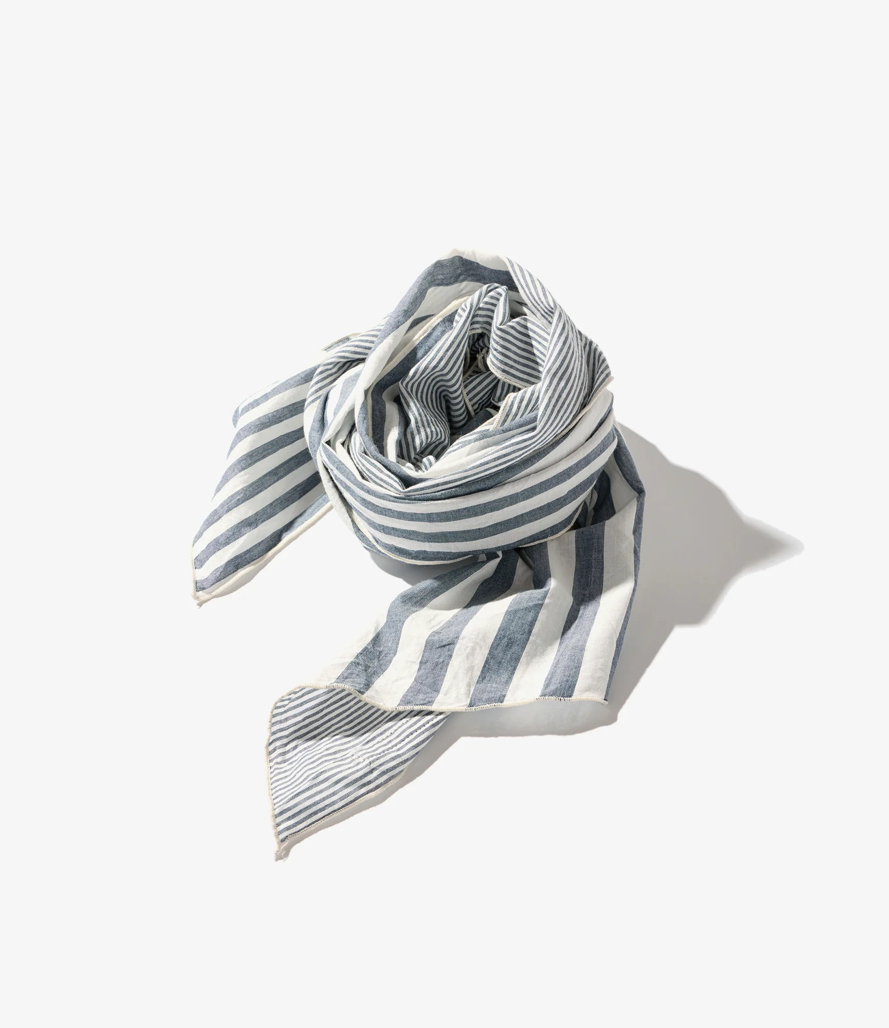Long Scarf – Blue/White Striped Chambray