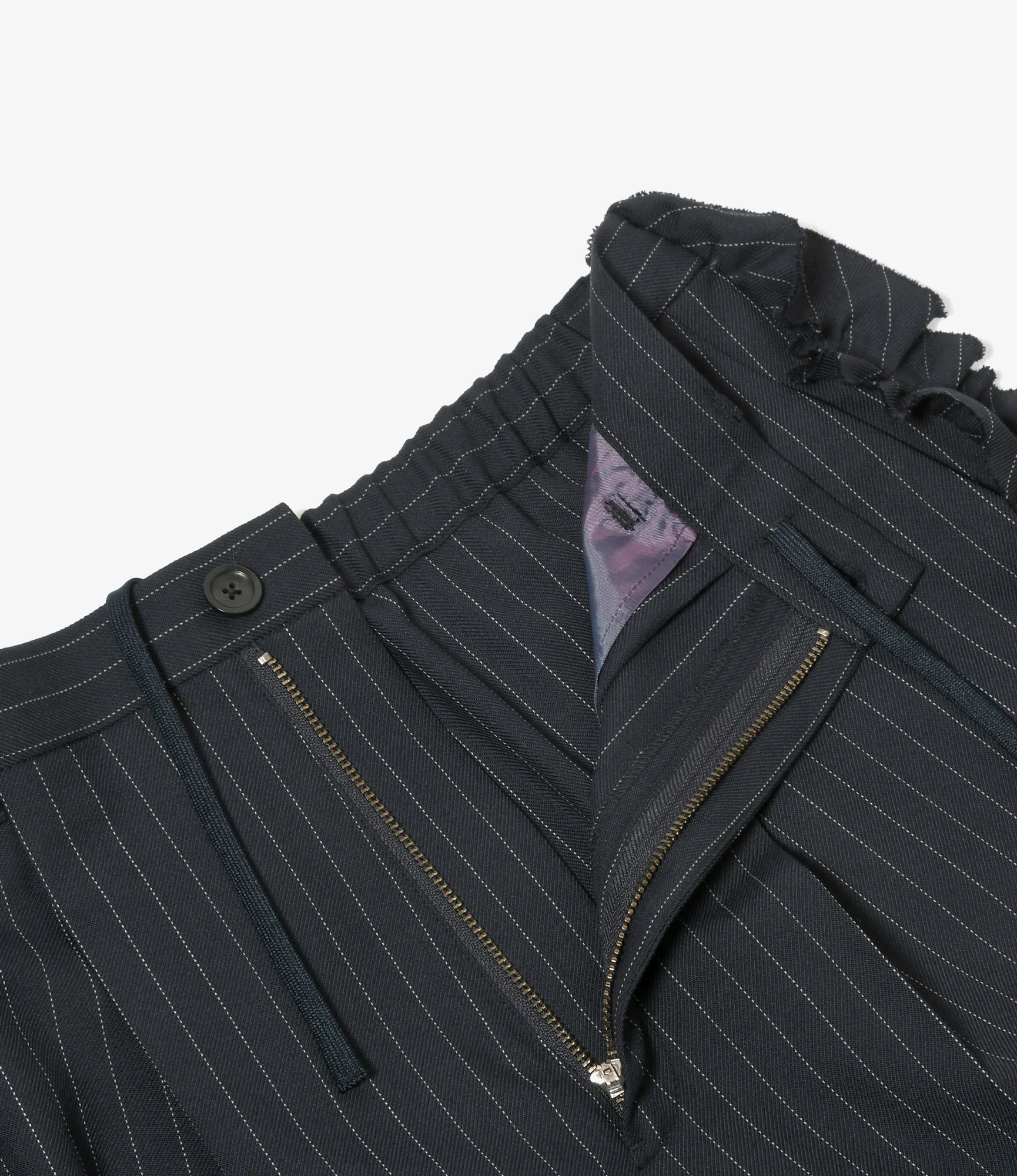 Side Frill 3/4 Pant – Navy Pinstripe Gabardine - Image 2