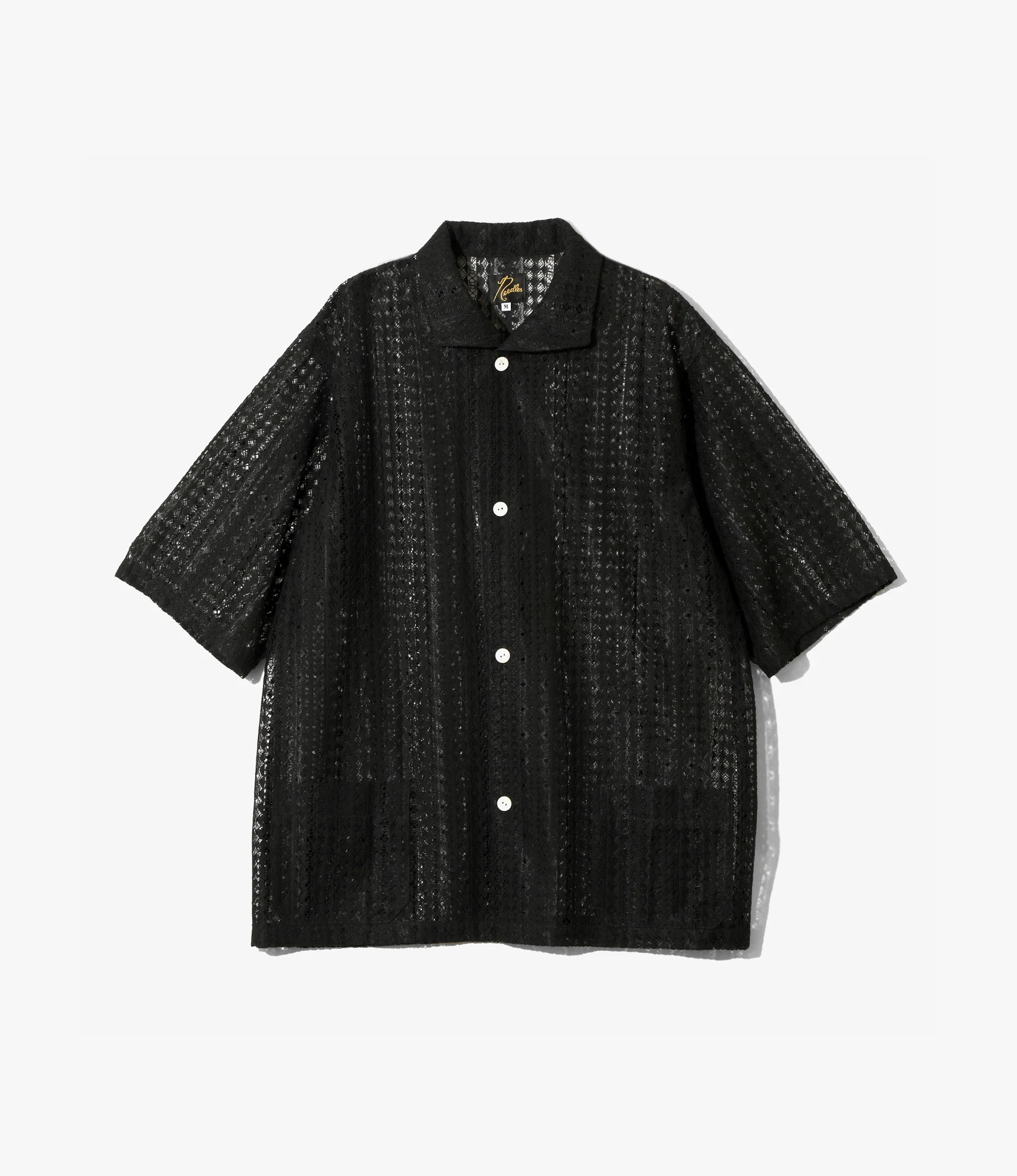 Widespread Collar Short Sleeve Shirt – Black Raschel Lace