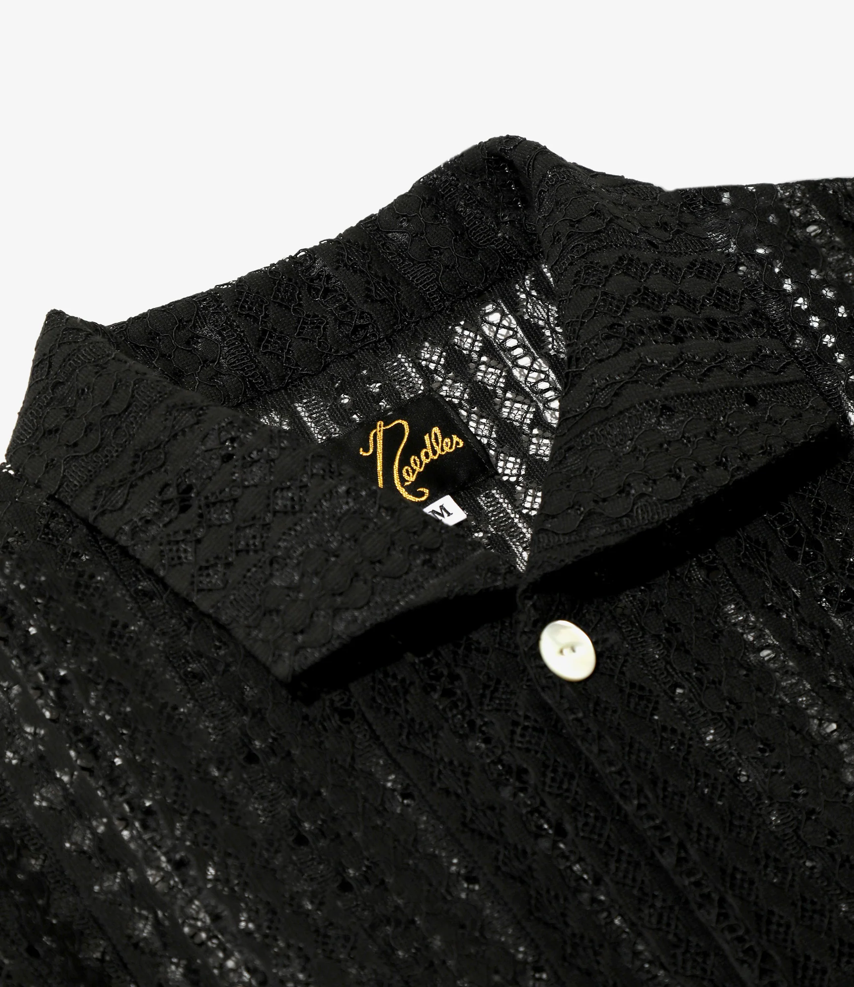 Widespread Collar Short Sleeve Shirt – Black Raschel Lace - Image 2