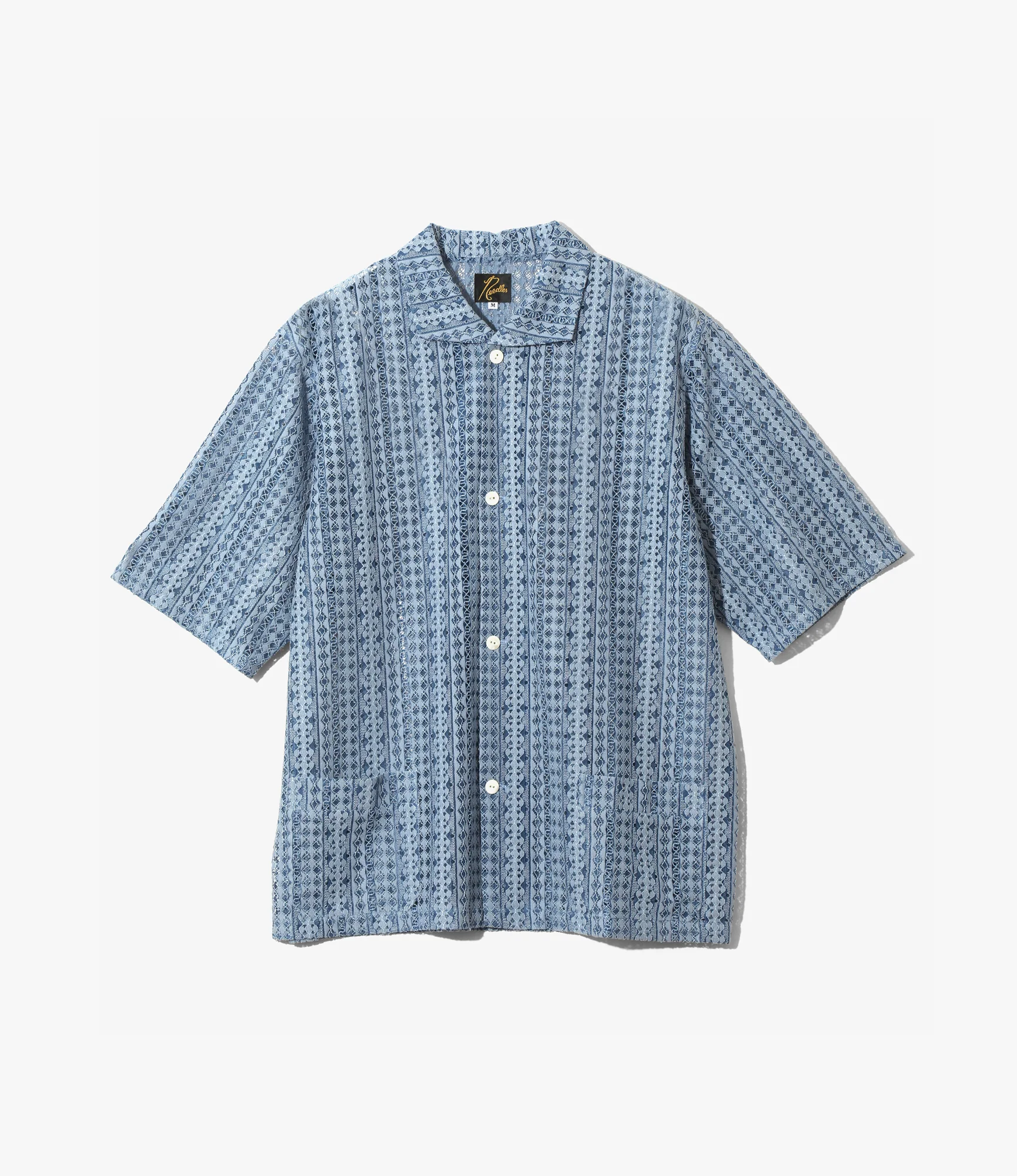 Widespread Collar Short Sleeve Shirt – Blue Raschel Lace