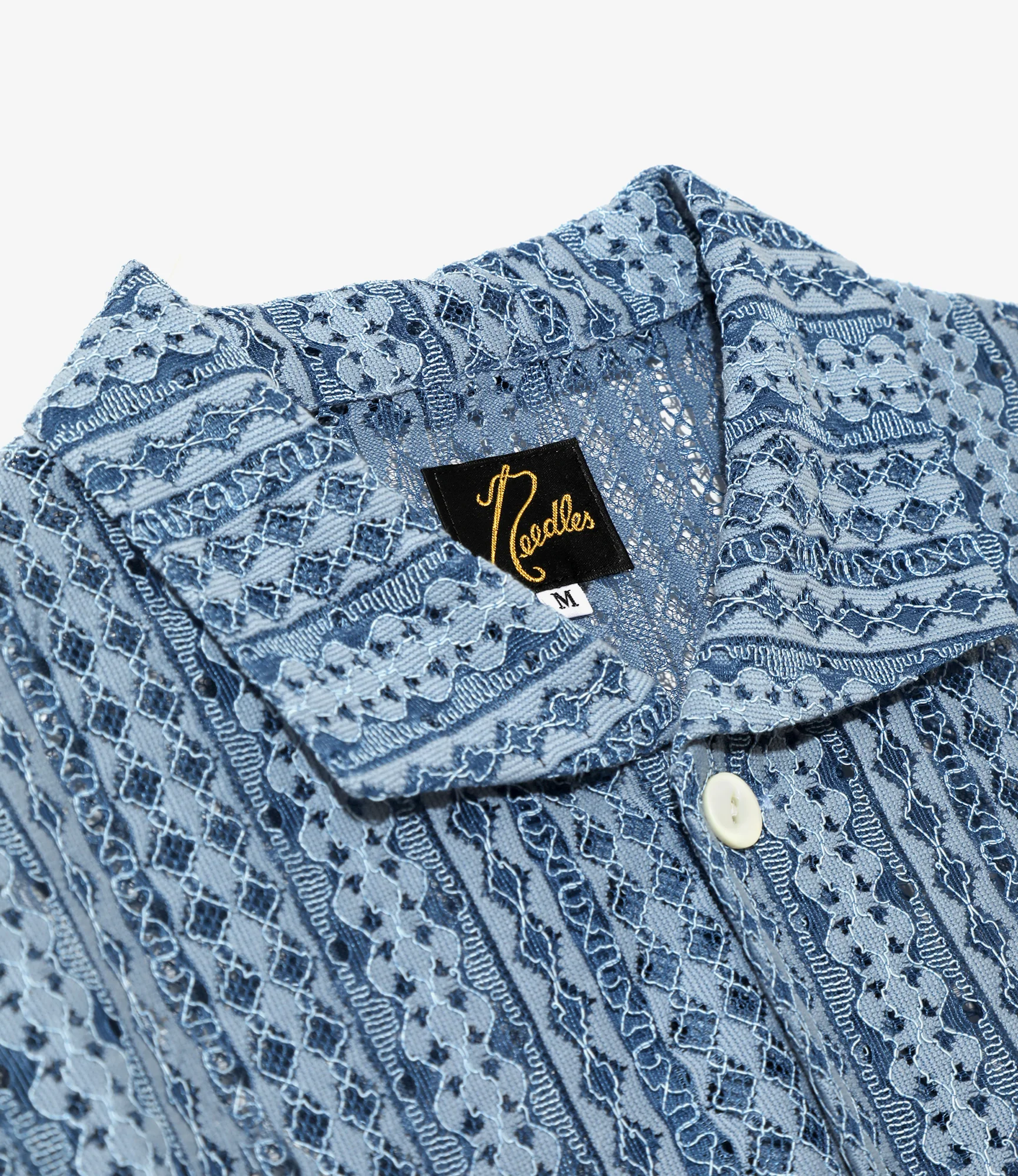 Widespread Collar Short Sleeve Shirt – Blue Raschel Lace - Image 2