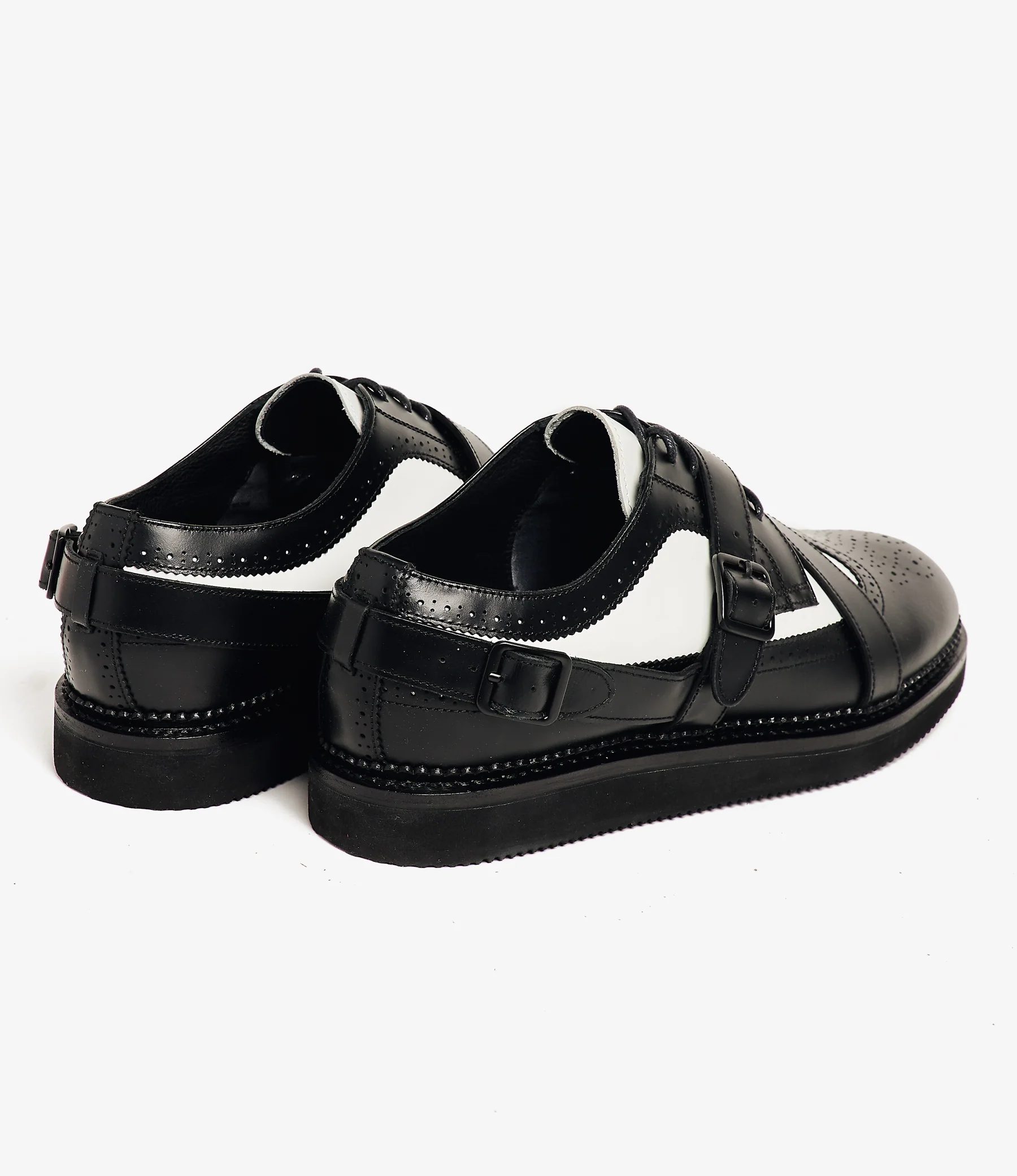 Strap Wingtip – Black/White Leather - Image 3