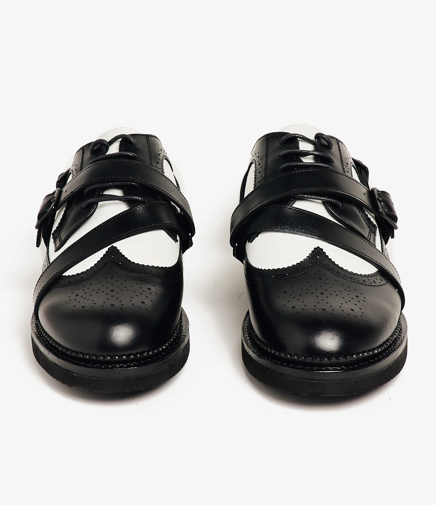 Strap Wingtip – Black/White Leather - Image 4