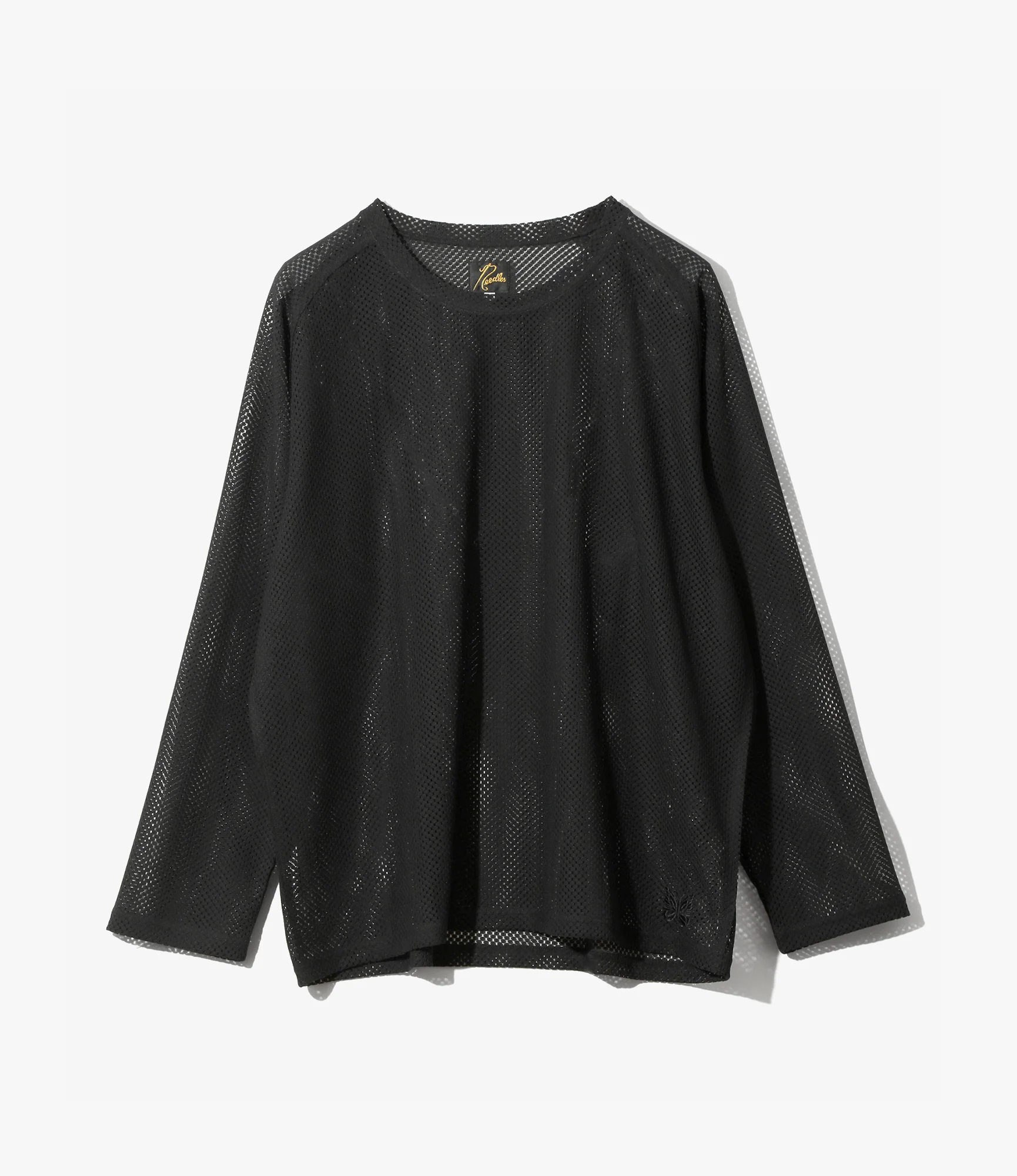 U-Neck Long Sleeve T-Shirt – Black Geometric Raschel Lace