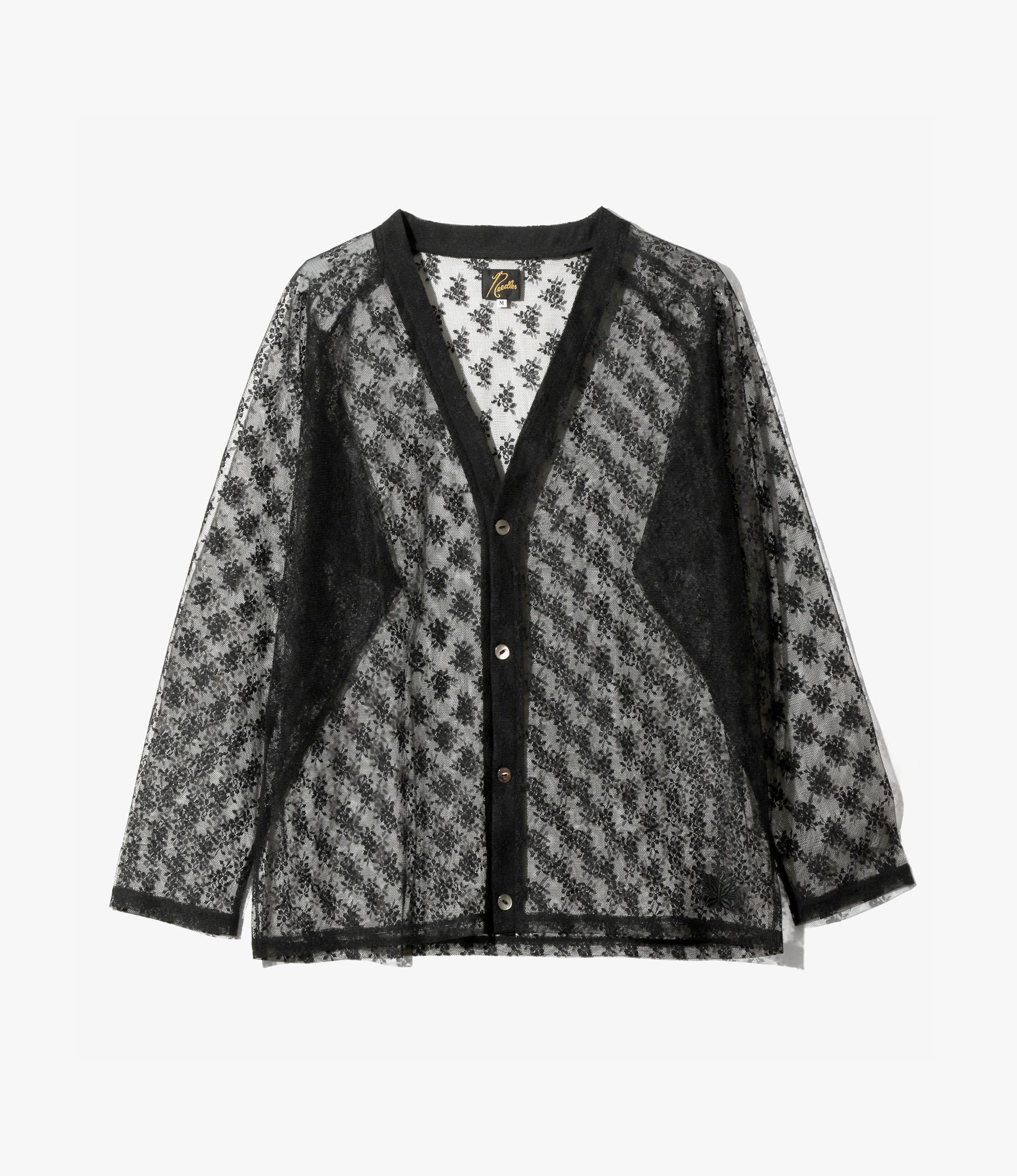 V-Neck Cardigan – Black Floral Raschel Lace
